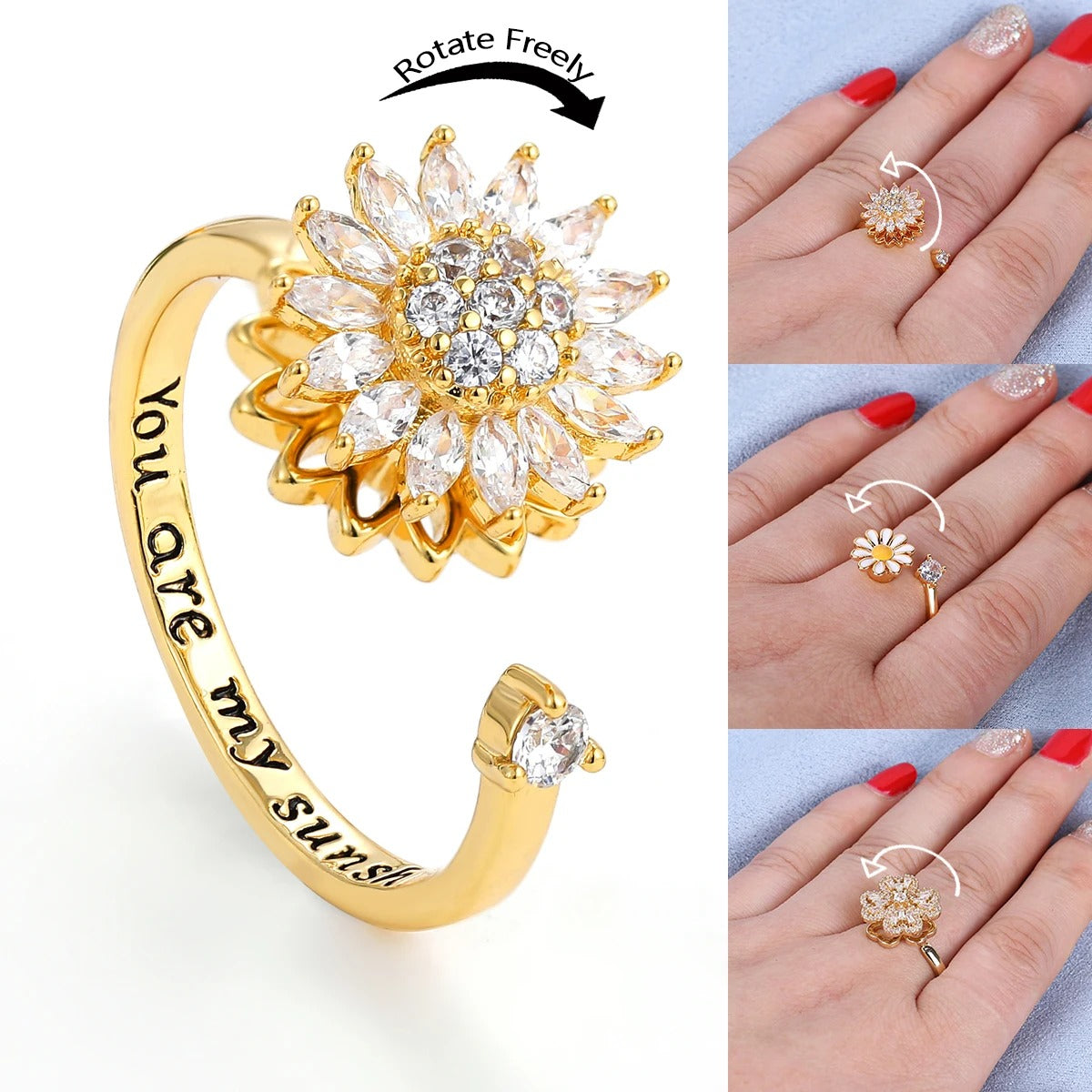 Anti Stress-Anxiety Sun Flower Stainless Steel Ring